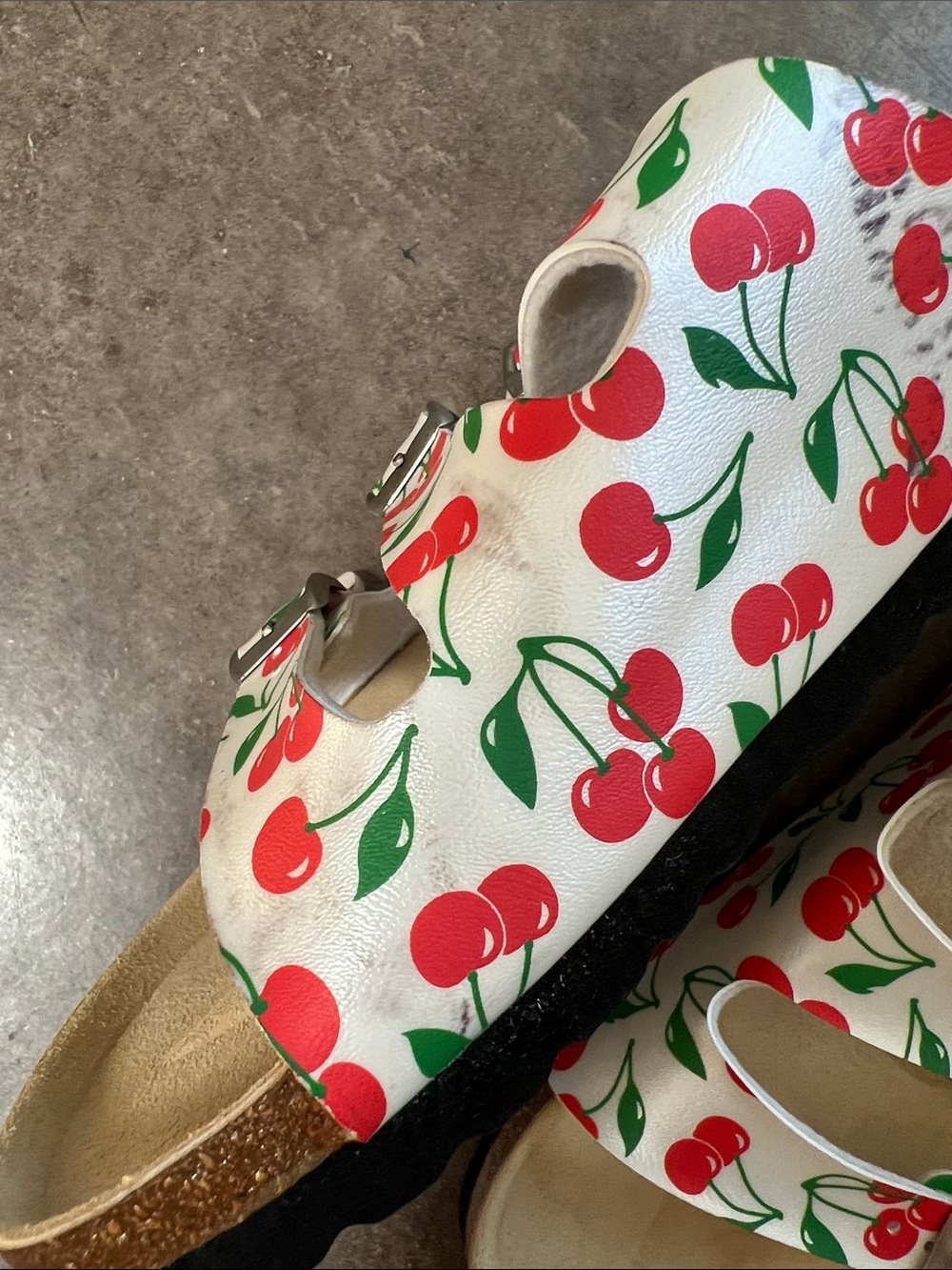 Women’s Betula by Birkenstock Triple-Strap Cherry Print Sandals - White/Red - Picture 9 of 10